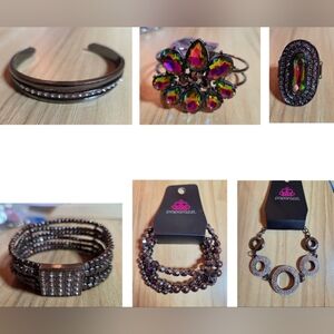 Paparazzi Gunmetal Black Hematite Oil Spill Bracelets, Ring, LOT of 6